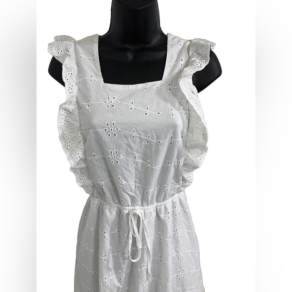 White eyelet lace tiered ruffle front tiered prairie style dress size medium new - Picture 12 of 15